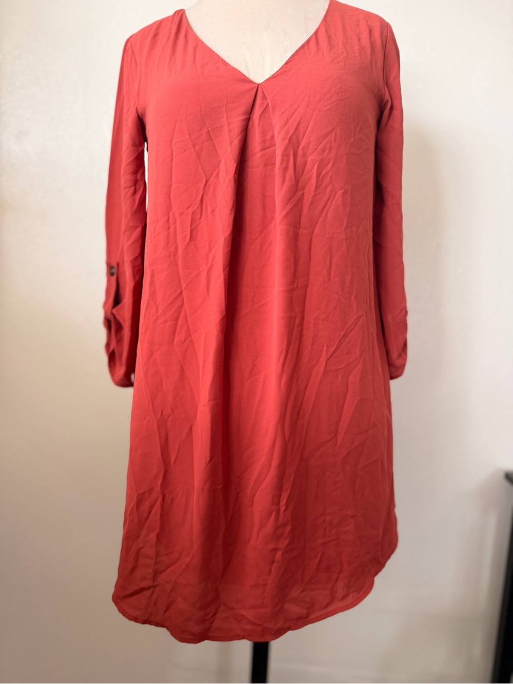 Lush Coral V-Neck Long Sleeve Shift Dress